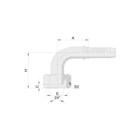 20591T ESP. H. 90° METR. PESADA PARA MANGUERA R1 - R2 - R12 - 4SP